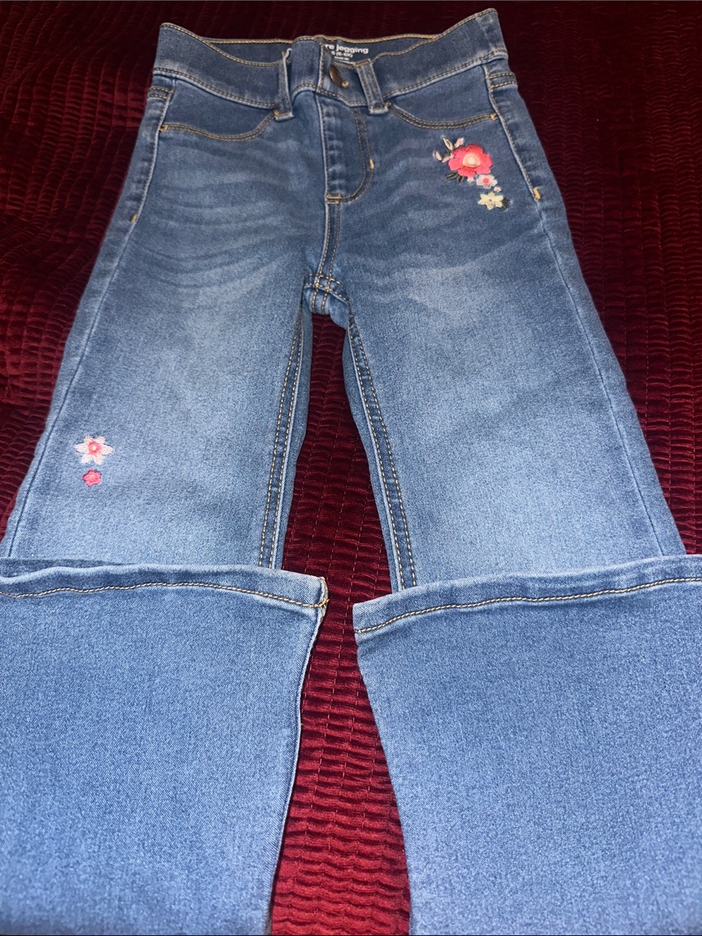wonder nation Blue Girls Floral Embroidered Bootcut Jeans